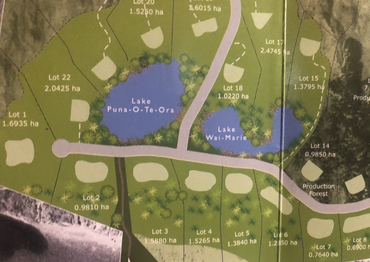Map, naming the lakes on Reay Mackay Grove. 